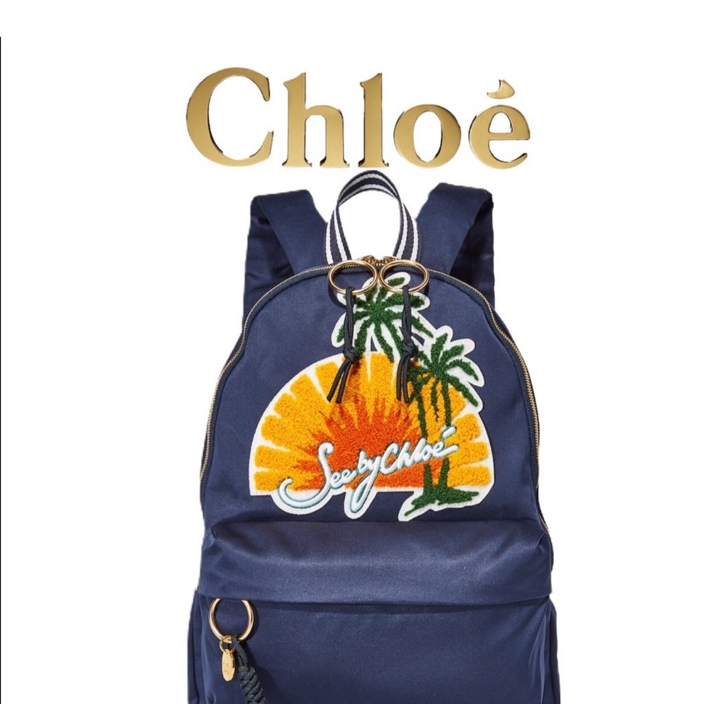 Chloe Navy Blue Backpack with Sunset Design